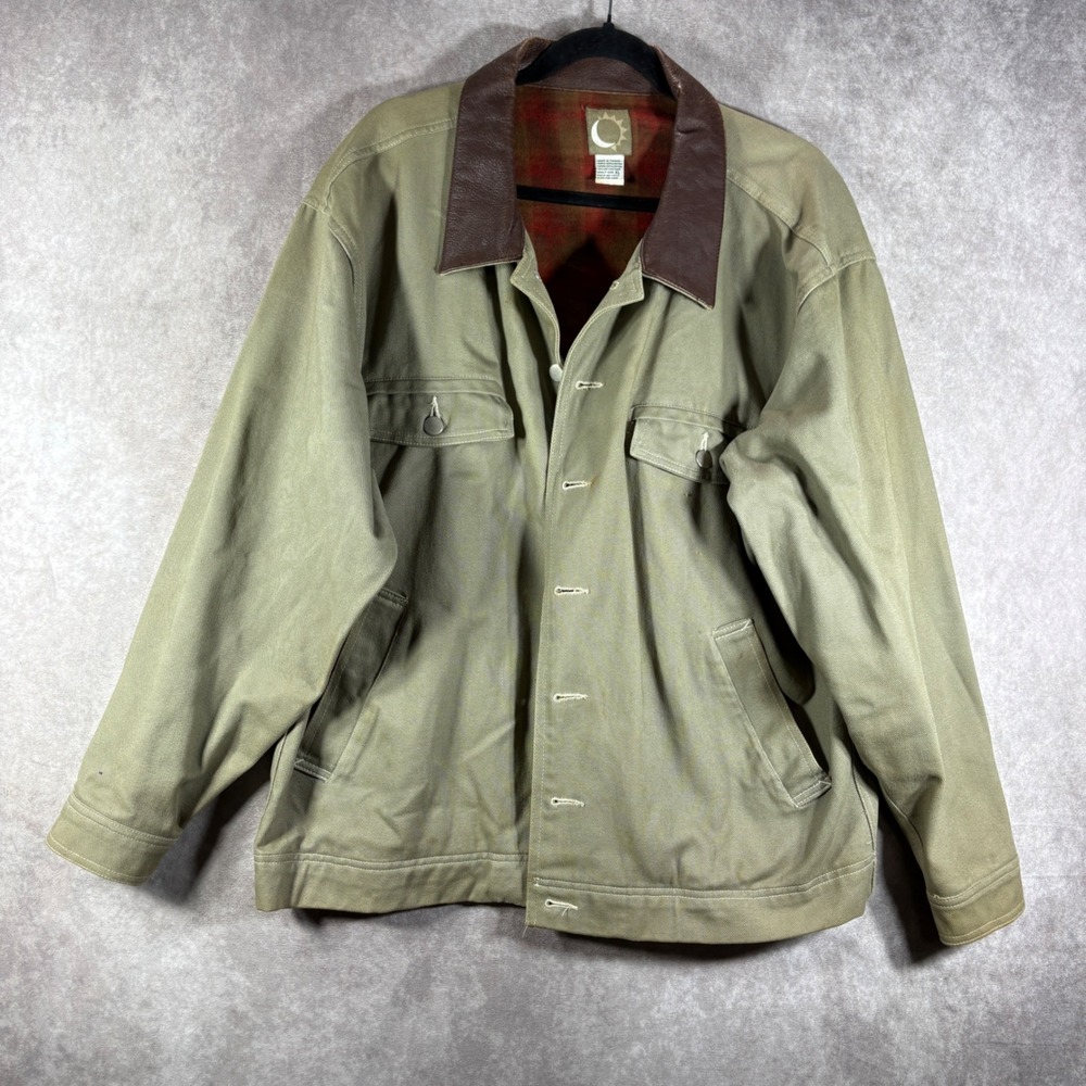 Vintage Malboro Sun & Moon Barn Coat Men XL Green Plaid Lined Canvas Jacket FLAW